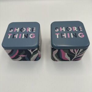 Fossil Watch Metal Tin Empty Box "Shore Thing" - Lot Of 2 Teal Pink Gray Storage
